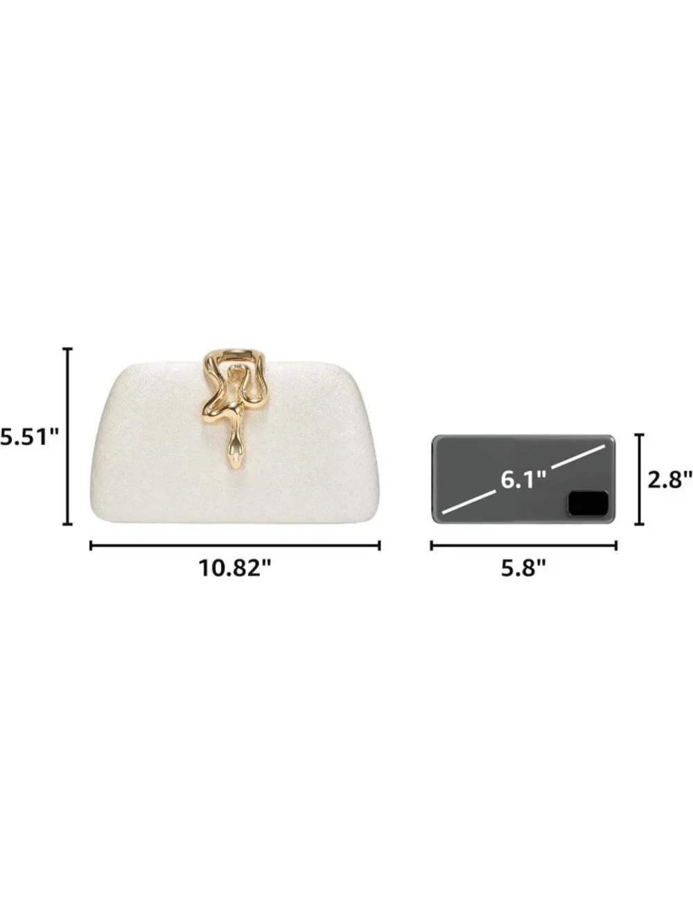 👜Women's Pearl White Pu Satin Evening Clutch Gold Snake Clasp Wedding Party Bag